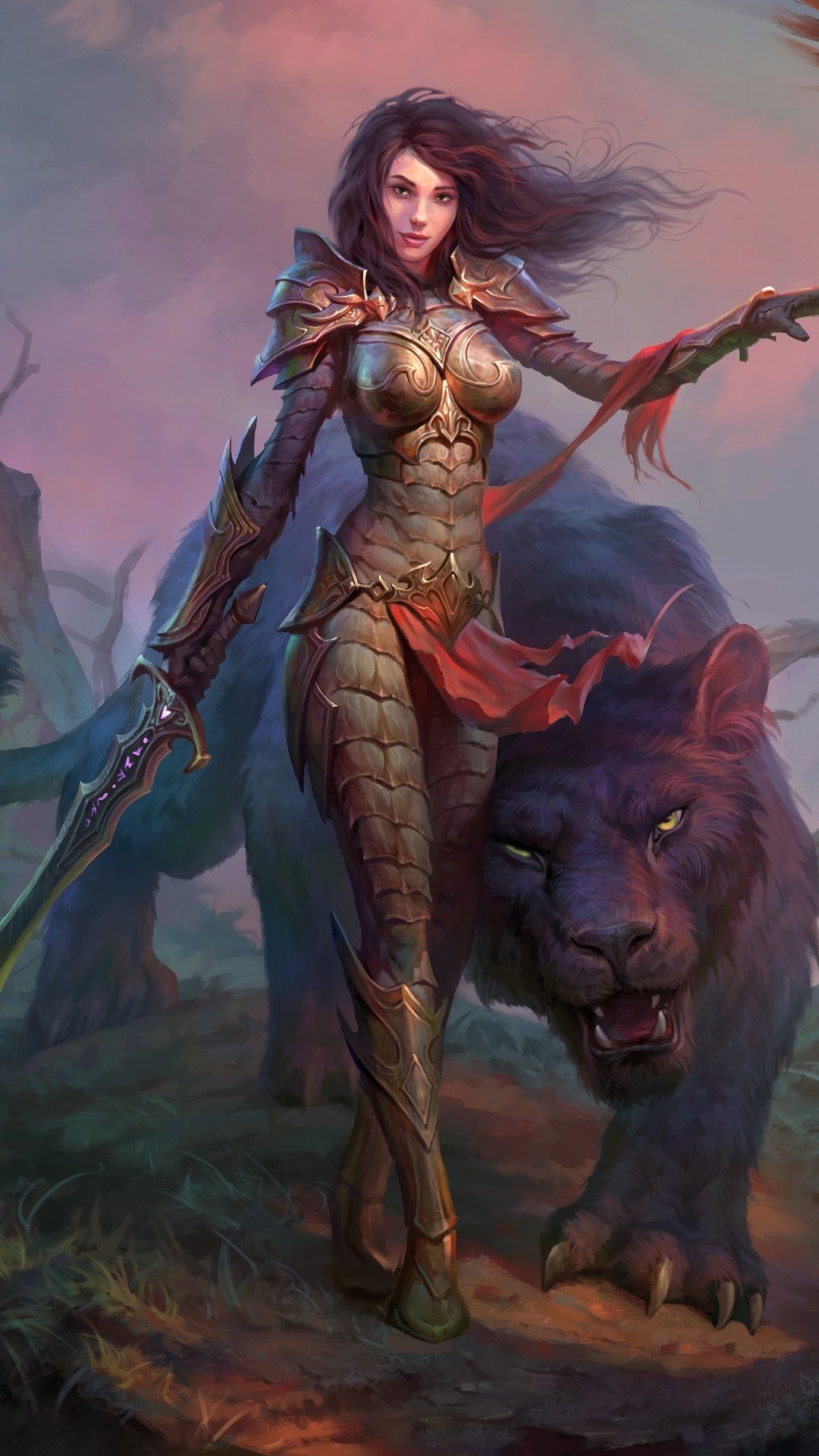 Download Sword Armor Tiger Woman Warrior Video Game Dragon Eternity Phone Wallpaper