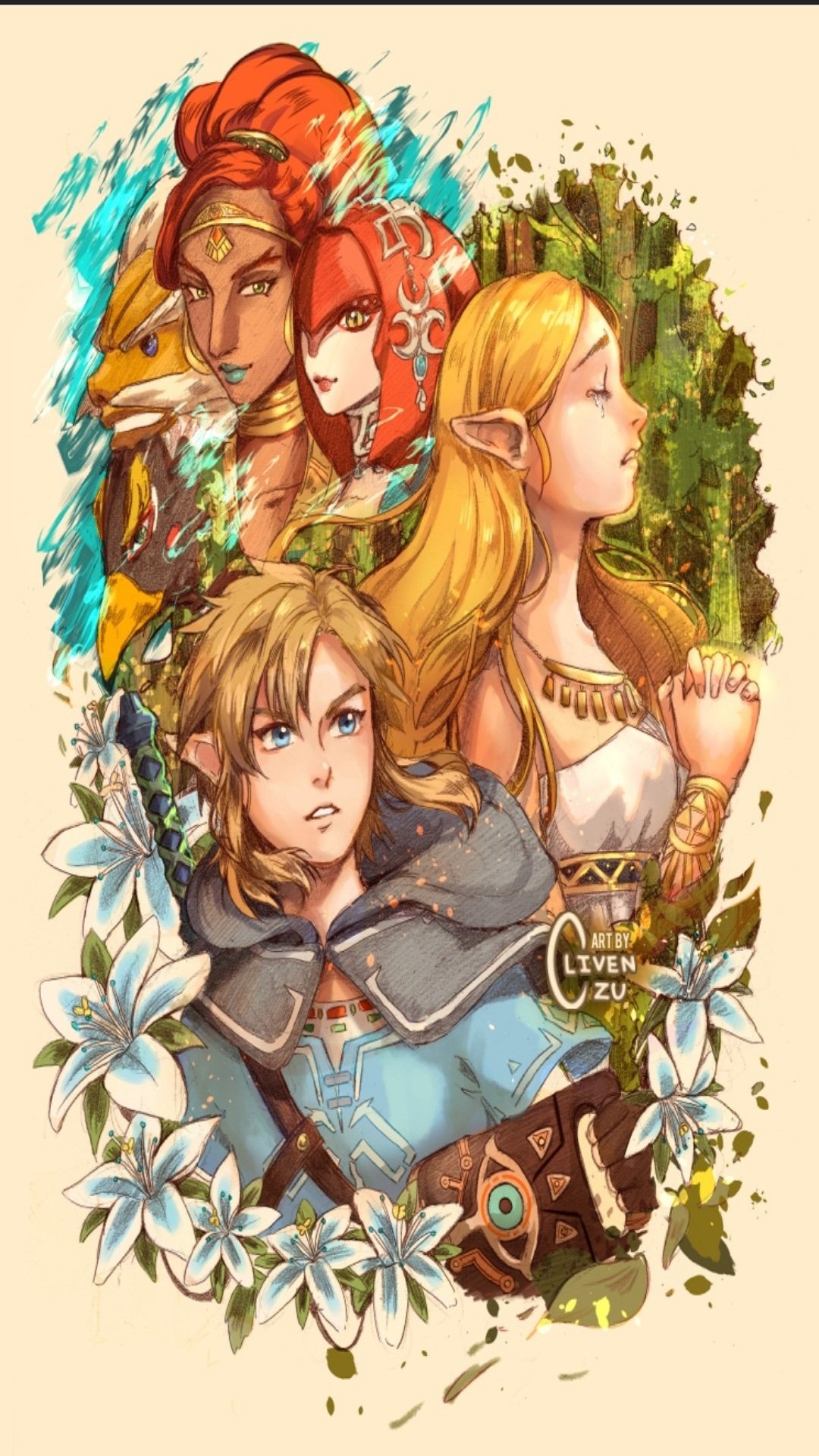 Download Revali (The Legend Of Zelda) Daruk (The Legend Of Zelda) Urbosa (The Legend Of Zelda) Mipha (The Legend Of Zelda) Princess Zelda Link The Legend Of Zelda Video Game The Legend Of Zelda: Breath Of The Wild Phone Wallpaper