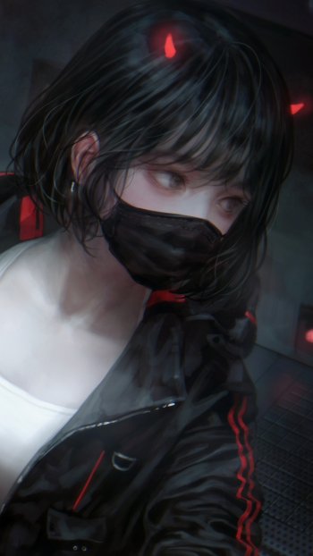 short hair black hair Anime Original Phone Wallpaper