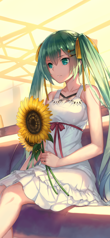 green hair green eyes long hair dress Hatsune Miku Anime Vocaloid Phone Wallpaper