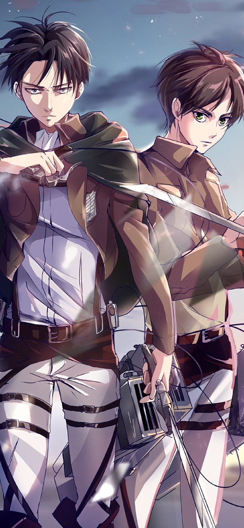 Download Levi Ackerman Eren Yeager Anime Attack On Titan Phone Wallpaper