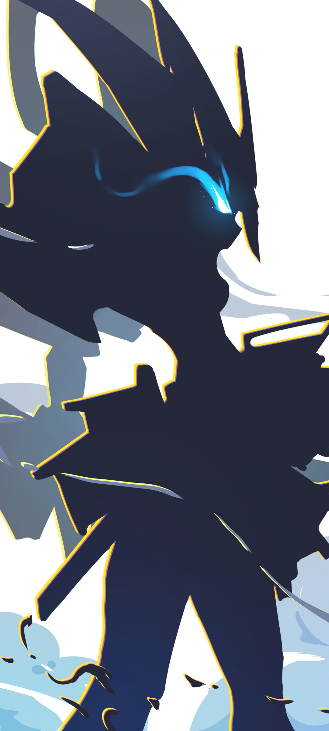 Phone wallpaper of Zero Two (Darling in the FranXX): stylized dark silhouette with a glowing blue eye and mech-like armor; anime artwork from Darling in the FranXX.