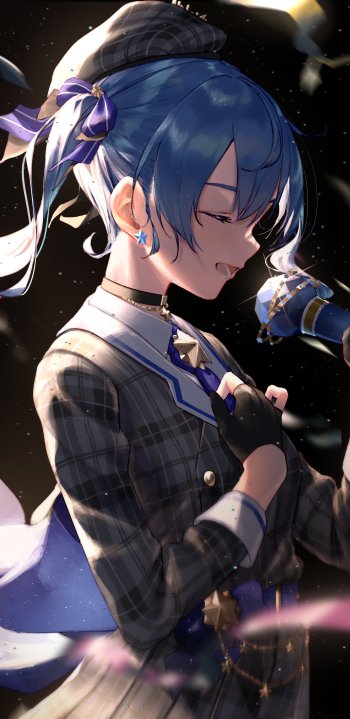blue hair Hoshimachi Suisei hololive Anime Virtual Youtuber Phone Wallpaper