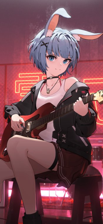 guitar animal ears Anime Original Phone Wallpaper