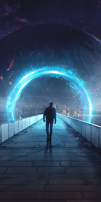  Man Walking Towards Space Portal