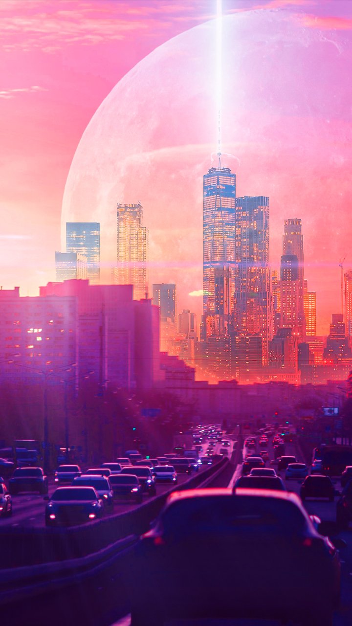 Download Car Sunset Cityscape Sci Fi City Sci Fi City  Phone Wallpaper by Shark90art