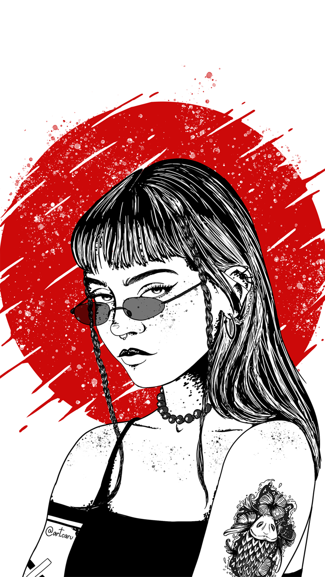 Girl with tattoo carp [wallpaper mobile white] by art.caru