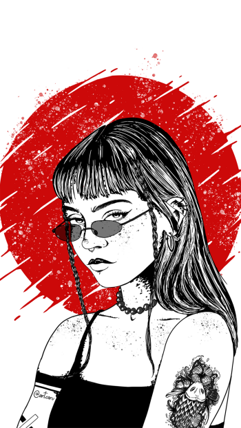  Girl with tattoo carp [wallpaper mobile white]
