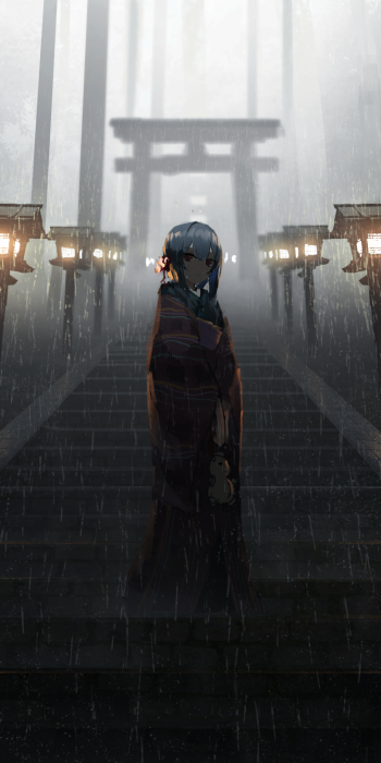 fog stairs torii rain Anime The iDOLM@STER: Shiny Colors Rain Anime Phone Wallpaper