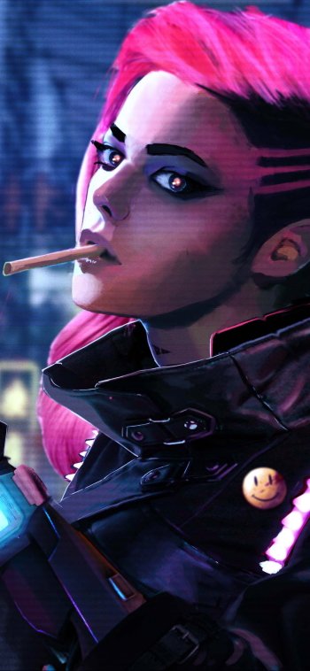 pink hair woman warrior Sci Fi cyberpunk Phone Wallpaper