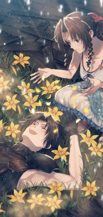 Aerith Gainsborough Zack Fair video game Crisis Core: Final Fantasy VII Phone Wallpaper