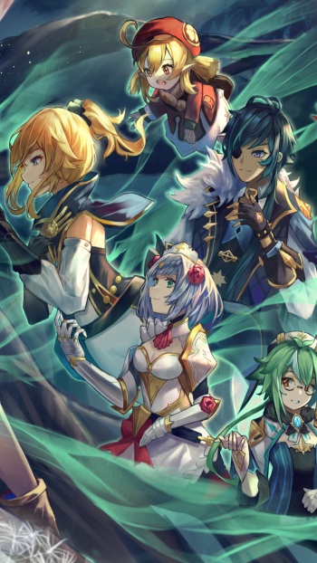 Lisa (Genshin Impact) Sucrose (Genshin Impact) Kaeya (Genshin Impact) Barbara (Genshin Impact) Diluc (Genshin Impact) Amber (Genshin Impact) Jean (Genshin Impact) Klee (Genshin Impact) Venti (Genshin Impact) video game Genshin Impact Phone Wallpaper