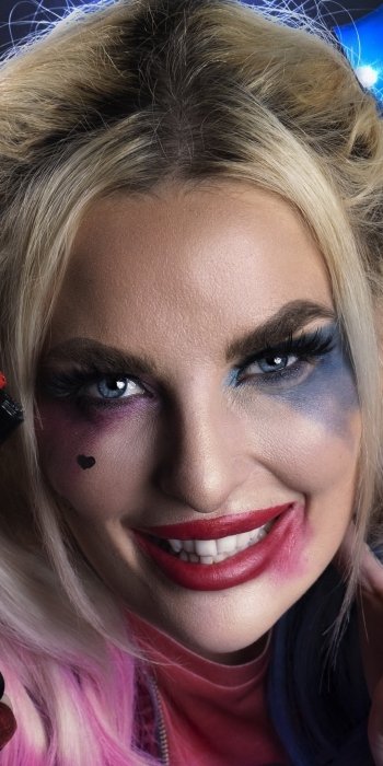 makeup portrait Harley Quinn DC Comics blue eyes blonde woman cosplay Phone Wallpaper