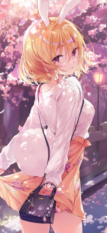 spring skirt purple eyes bunny ears animal ears Anime girl anime girl Spring Anime Phone Wallpaper