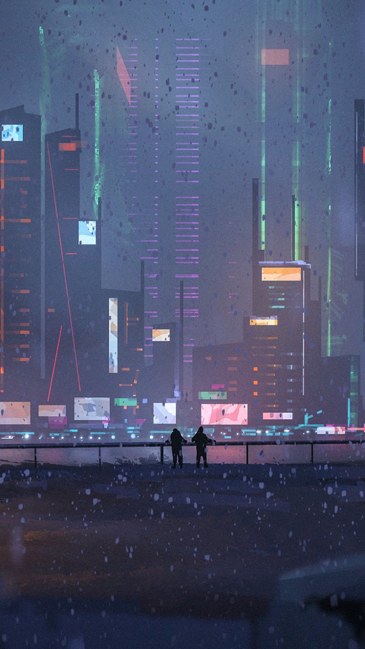 Download Winter Night Cityscape Sci Fi Cyberpunk Winter Night Sci Fi Winter Phone Wallpaper