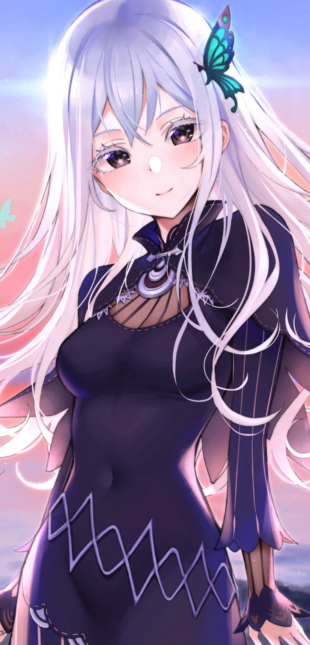 Download White Hair Long Hair Butterfly Echidna (Re:ZERO) Anime Re:Zero - Starting Life In Another World Phone Wallpaper