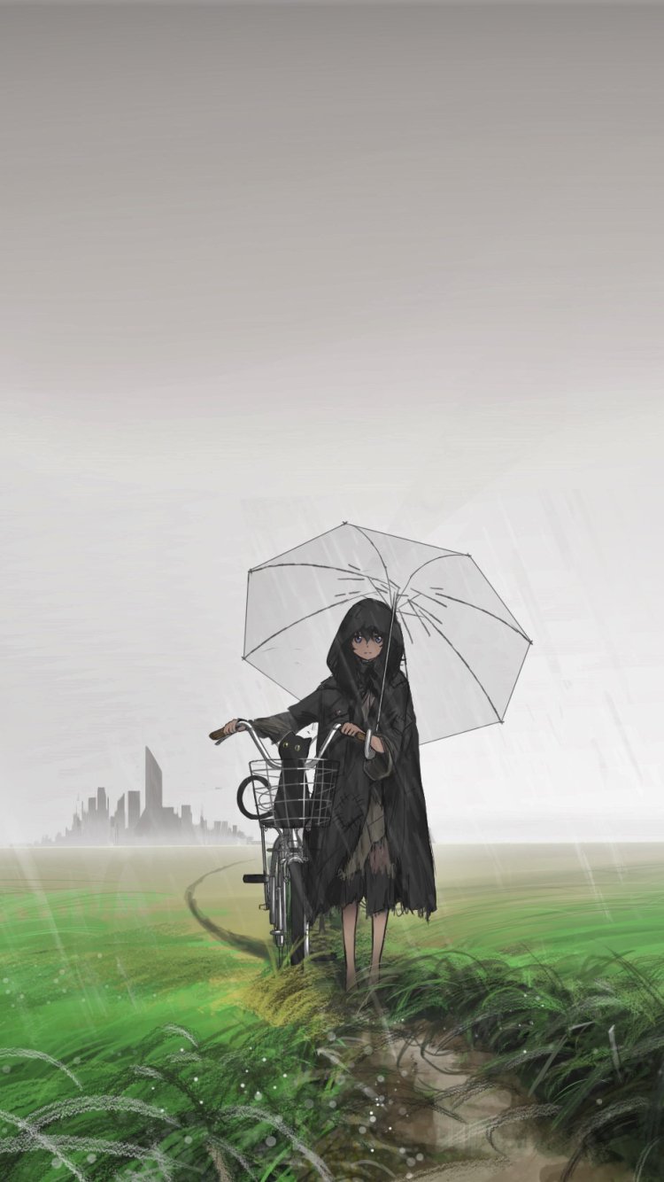 Download Cat Umbrella Rain Anime Girl Anime Girl Anime Cat Rain Anime Phone Wallpaper