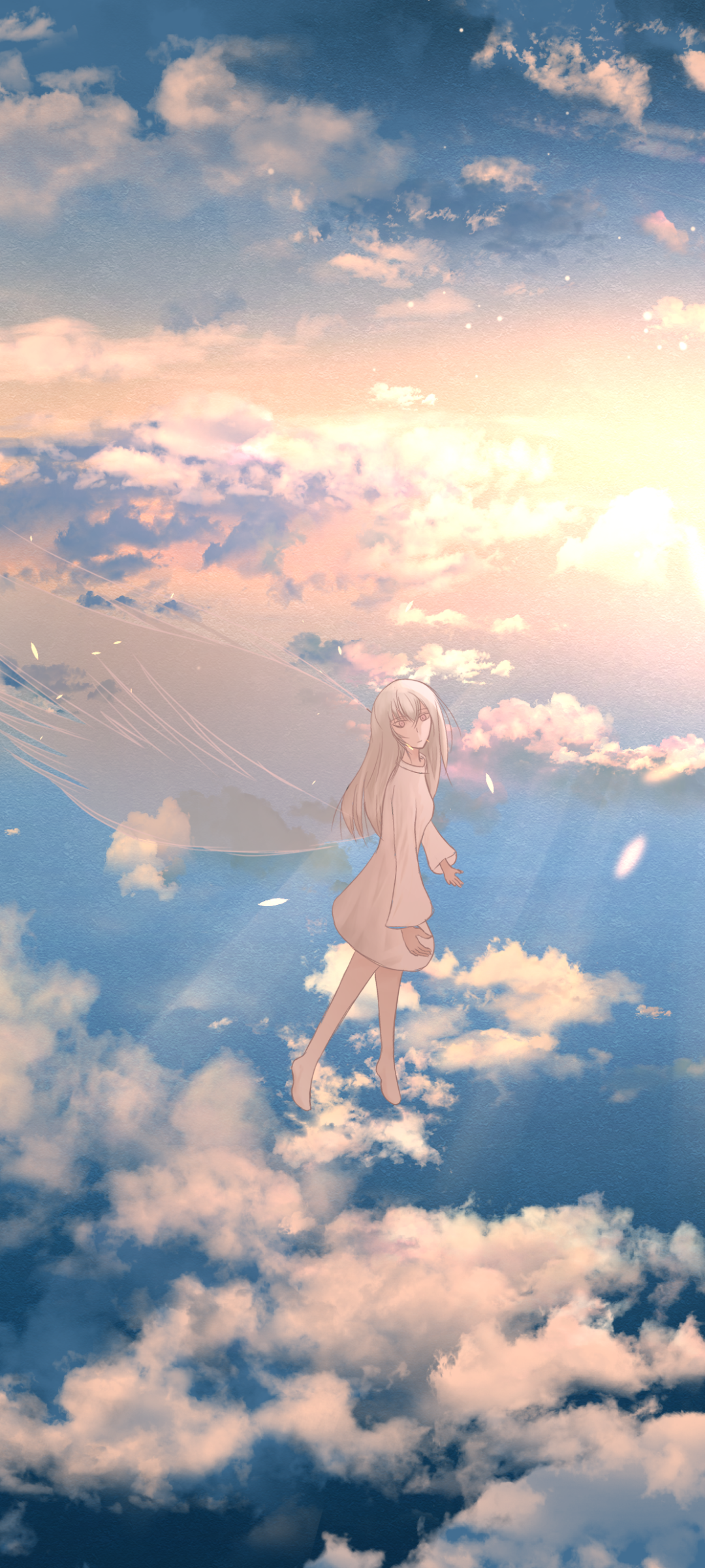 anime girl flying in the sky against the backdrop of | Stable Diffusion