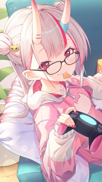 horns hololive Nakiri Ayame Anime Virtual Youtuber Phone Wallpaper