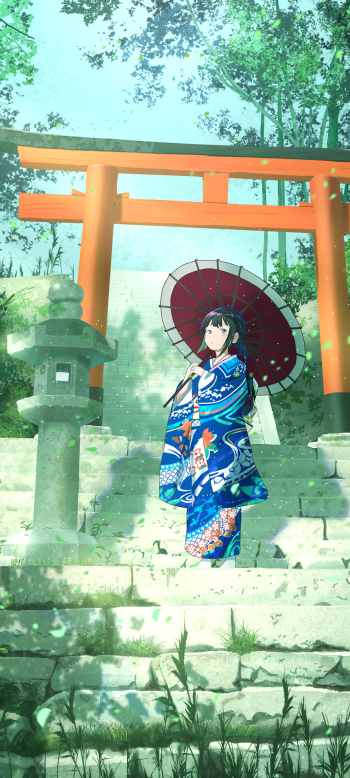 stairs umbrella Anime Original Phone Wallpaper