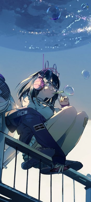 headphones smoking Anime Original Phone Wallpaper