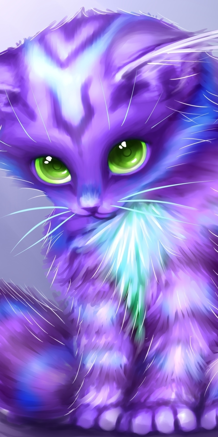 Cute purple cat with green eyes