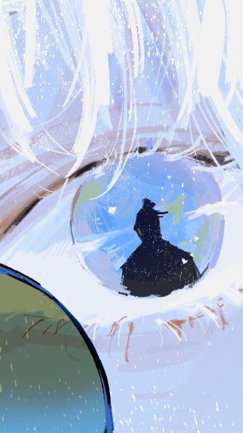 Close-up of Satoru Gojo’s eye from Jujutsu Kaisen, in a detailed anime style, designed as a vertical phone wallpaper compatible with iPhone and Android devices.