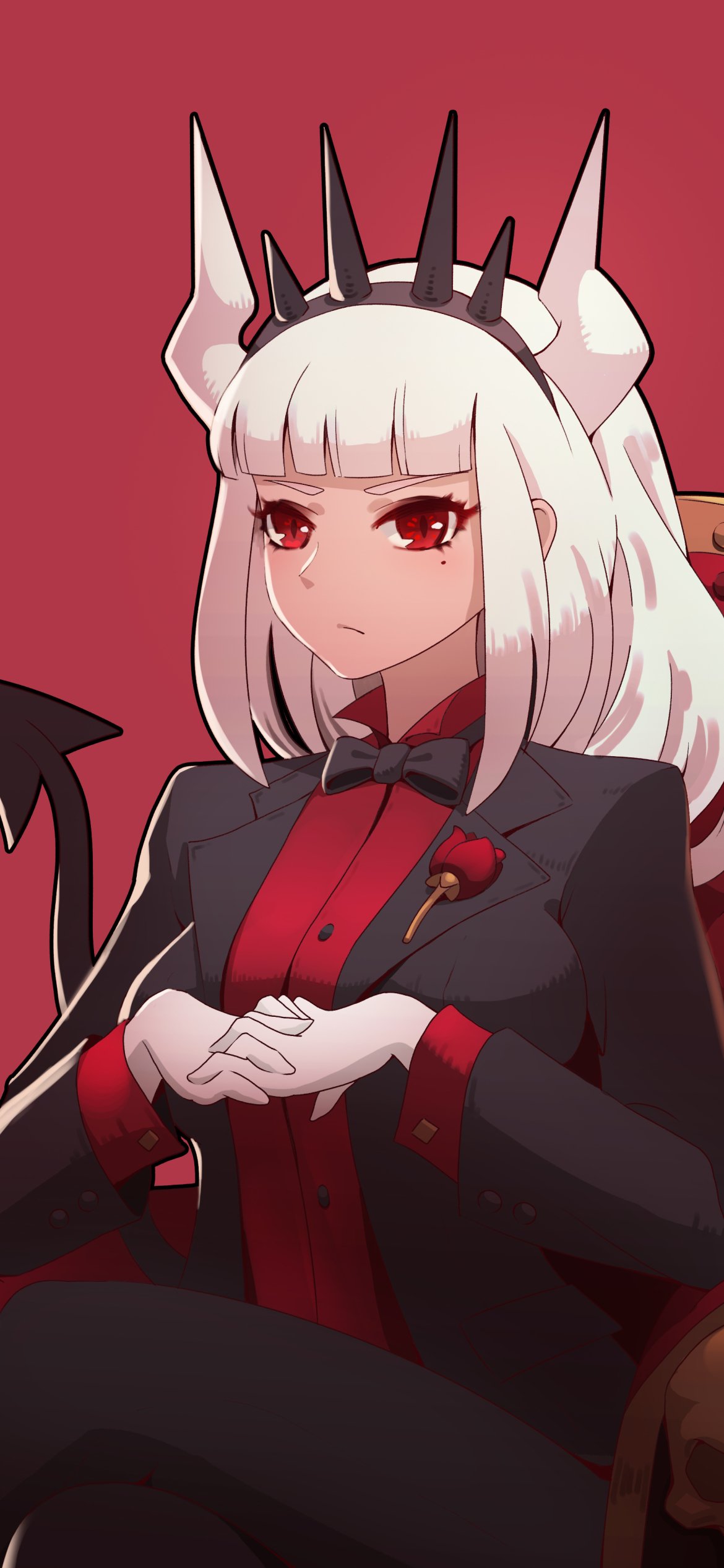 Download White Hair Red Eyes Horns Lucifer (Helltaker) Video Game Helltaker Phone Wallpaper