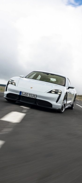 white car car Porsche Taycan Porsche vehicle Porsche Taycan Turbo S Phone Wallpaper