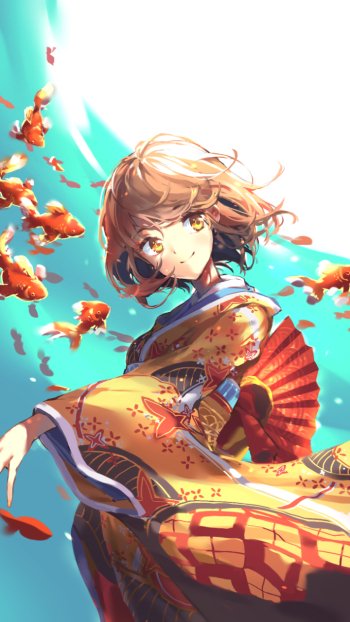 fish Anime girl anime girl Phone Wallpaper