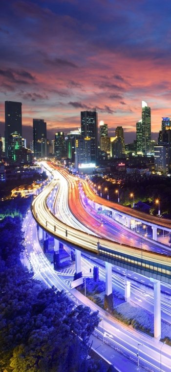 night sunset road China man made Shanghai Phone Wallpaper