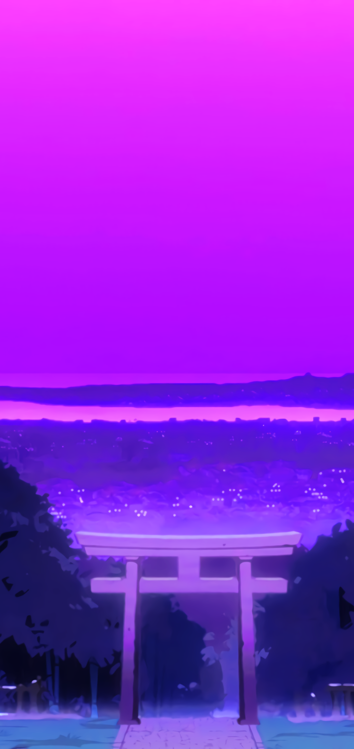 Download Night Purple Torii Anime Shrine Purple Anime Anime Night Phone Wallpaper