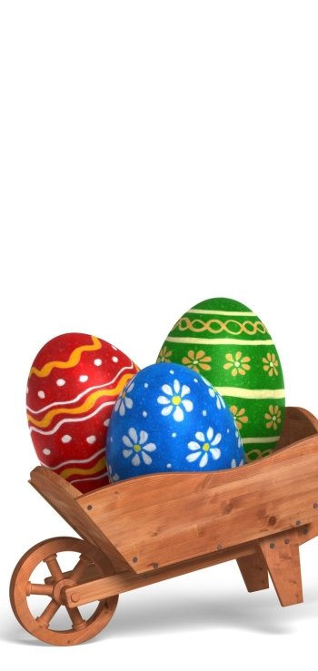  Easter bunny distributing eggs in a wheelbarrow