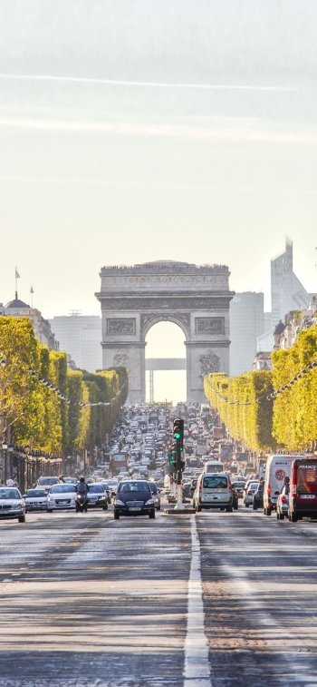 France Paris tree-lined road street man made Arc de Triomphe Phone Wallpaper
