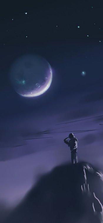 moon night man alone Phone Wallpaper