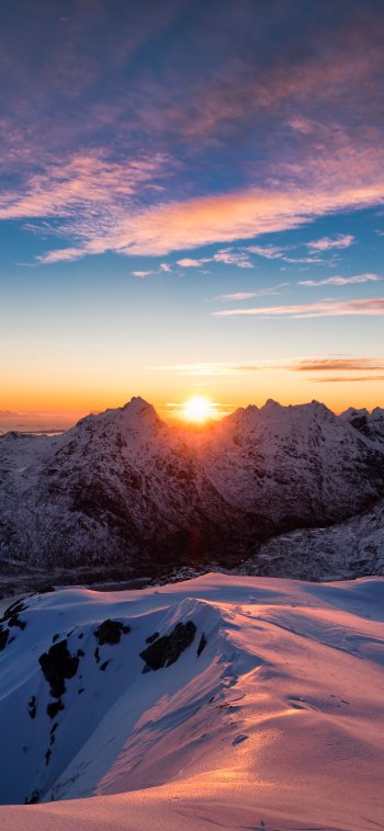 sunrise snow mountain Norway nature landscape Phone Wallpaper