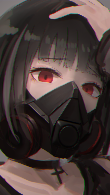 black hair red eyes oxygen mask Anime Original Phone Wallpaper