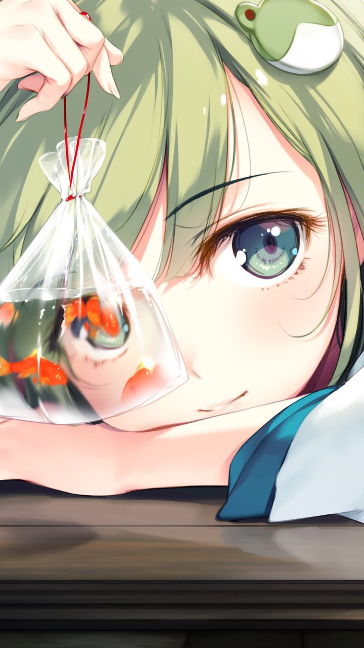 Download Green Hair Fish Face Aqua Eyes Sanae Kochiya Anime Touhou Phone Wallpaper