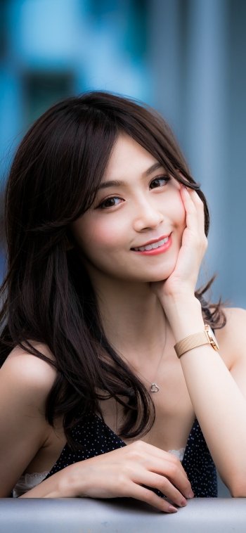 smile brunette model woman asian Phone Wallpaper