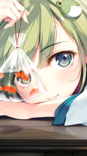 green hair fish face aqua eyes Sanae Kochiya Anime Touhou Phone Wallpaper