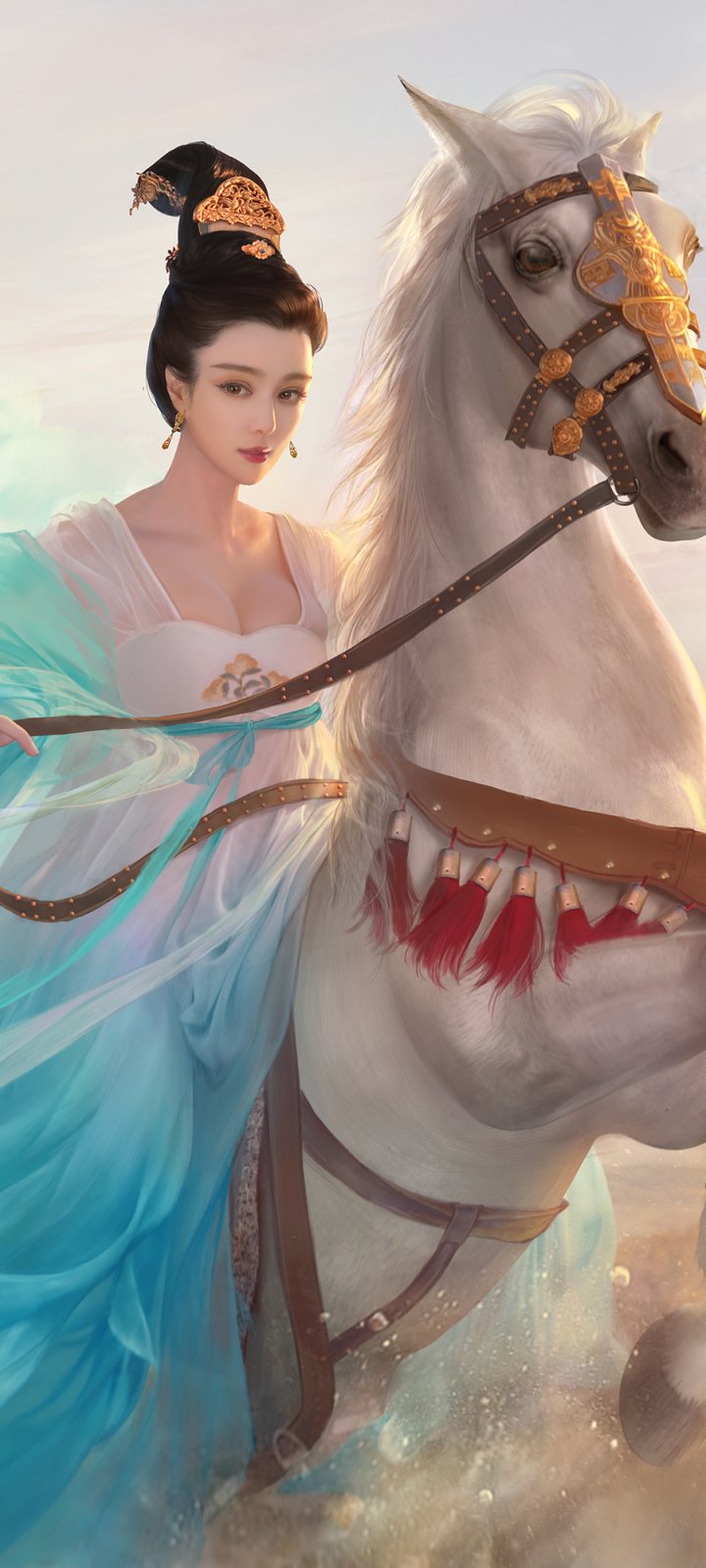 Download Horse Asian Fantasy Woman Phone Wallpaper