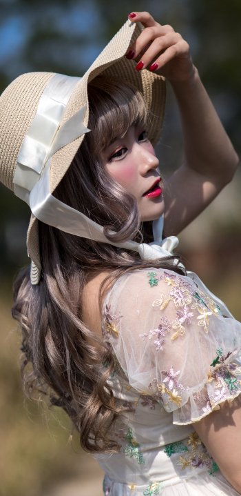 model hat woman asian Phone Wallpaper