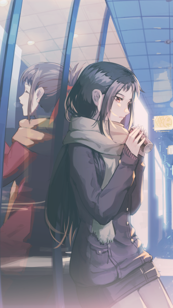 jacket scarf red eyes black hair Kaguya Shinomiya Kaguya-sama: Love is War Anime Phone Wallpaper