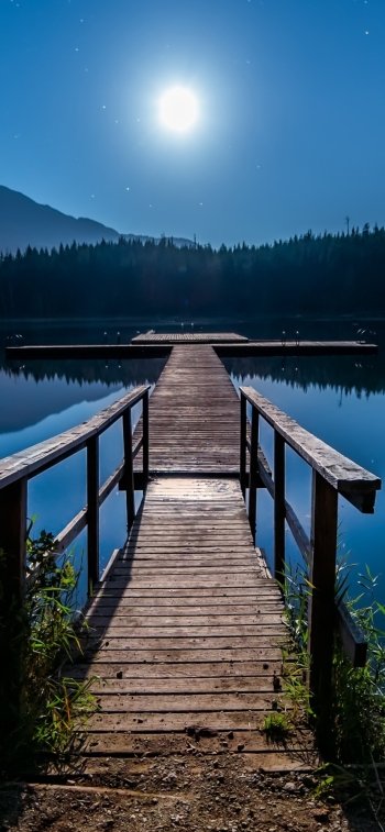 reflection lake man made pier Phone Wallpaper