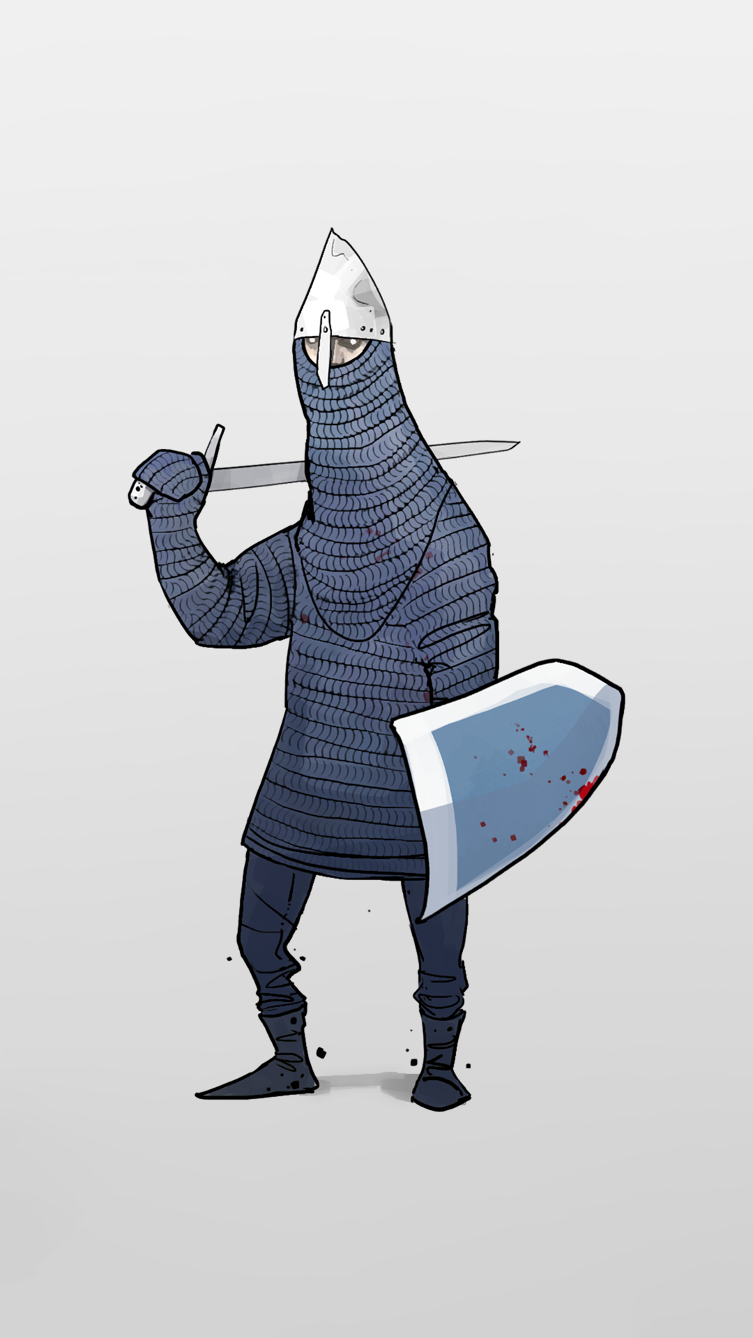 Illustration of a knight from Bad North game, with sword and shield in hand, designed as a phone wallpaper.