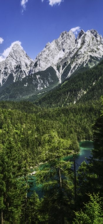 panorama river forest mountain Germany Bavaria alps nature Phone Wallpaper