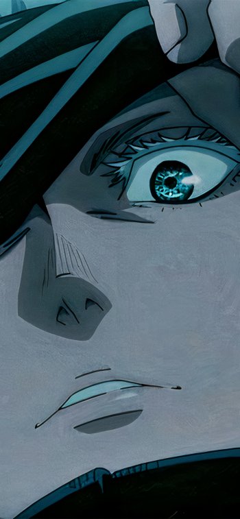 Phone wallpaper (iPhone, Android): close-up of Satoru Gojo from Jujutsu Kaisen — masked face with one glowing blue eye.