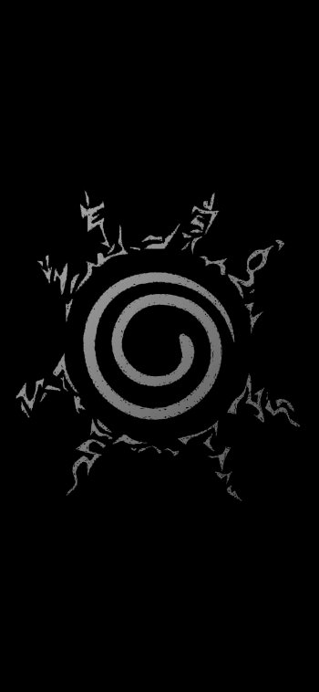 Black phone wallpaper featuring Naruto Uzumaki's Eight Trigrams Sealing Style symbol from the anime Naruto, designed for iPhone and Android displays.