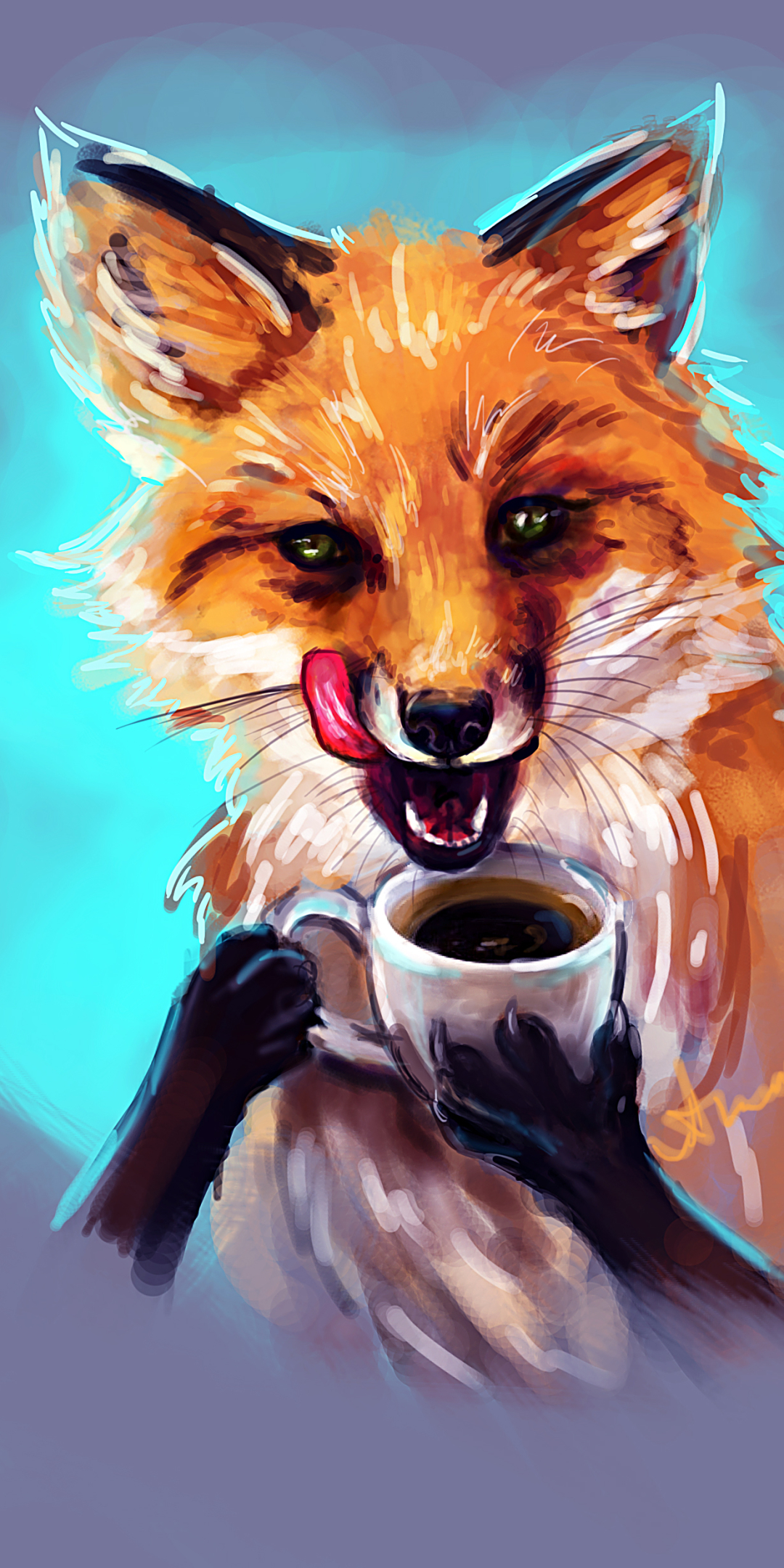Fox drinking coffee by FoxyAnt
