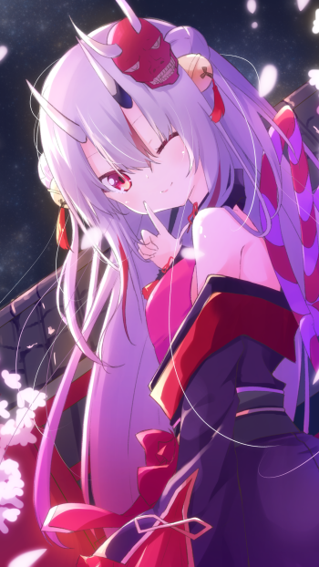 horns red eyes white hair Nakiri Ayame hololive Anime Virtual Youtuber Phone Wallpaper